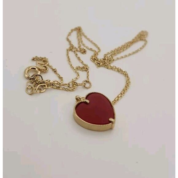 14k Yellow Gold Red Heart Pendant Necklace 18" - Picture 3 of 6